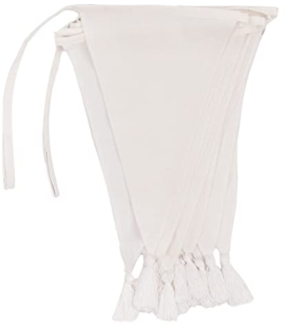 Talking Tables White Fabric Bunting with Tassels, 3m, Triangle Flag Pennant Garland, 100% Cotton, Home Décor for Nursery Accessories, Indoor Outdoor Wedding Decorations, Baby Shower (WHT-FABBUNT)