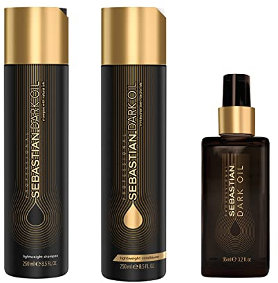 SEBASTIAN PROFESSIONAL DARK OIL Vorteils-Set – Haarpflege mit Arganöl – Shampoo (250 ml), pflegender Conditioner (250 ml) & nährendes Haaröl (95 ml) für alle Haartypen – Pflege & Duft