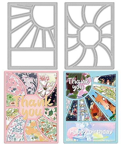 INFUNLY 2pcs Whirl Geometric Cutting Dies for Card Making Rectangle Frame Die Cuts Window Grid Metal Dies Stitched Pinwheel Frame Cut Stencil for DIY Scrapbooking Crafts Album Embossing Decor