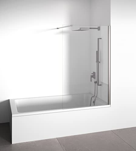 BELLOBATH - Parete vasca da bagno 80 x 145 cm - Panello doccia per vasca da bagno - Vetro per vasca da bagno temperato di 6 mm - Anticalcaire - Profili in alluminio Argento Brillante