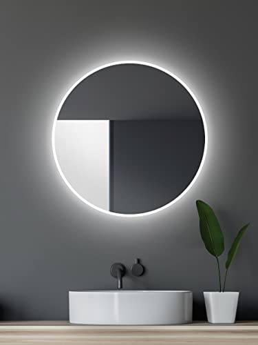 Talos Specchio da bagno a LED, rotondo, Ø 60 cm, specchio da parete con illuminazione, adatto per ambienti umidi grazie al corpo in alluminio, colore della luce bianco neutro