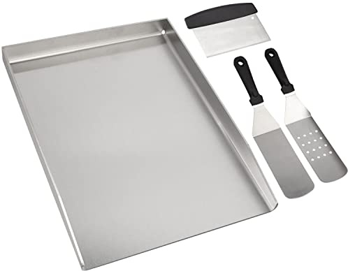 WELL GRILL 49 x 32,5 cm universell BBQ grillplatta med spatel och skrapa set för Weber Genesis & Summit och de flesta gasgrillar, Plancha grillpanna, grillskål, massivt rostfritt stål