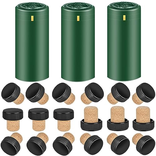 BGMAXimum PVC heat shrink capsules 40 count green & 40 Pcs wine bottle cork stoppers, wine preservation set for cruise, bottle seal shrink wrap sleeves caps tops, capsules for making cellars