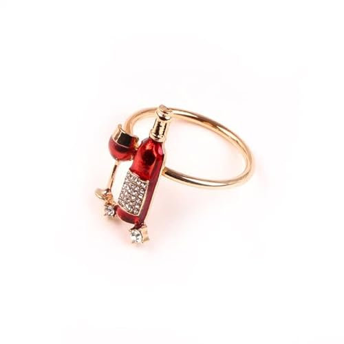 Serviettenringe, Serviettenschnalle, 6 Stück/Set, Rotweinflasche, Glas, Metall, Serviettenringe, Hochzeit, Valentinstag, Party, Tischdekoration, Serviettenhalter, Handtuchschnallen (Farbe: Gold) (Farb