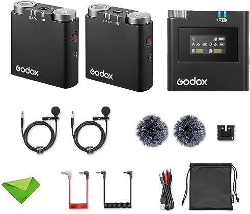 GODOX Virso S M2 Microfono lavalier wireless per fotocamere Sony, microfono da 2,4 GHz Portata 650 piedi (200 m), con ricevitore e 2 trasmettitori per video interviste su YouTube Podcast Vlog, ecc.