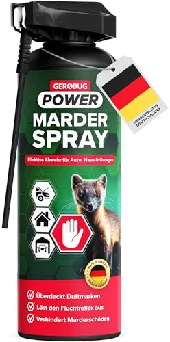 Gerobug Marderspray für Auto, Dachboden, Haus & Garage 400 ml - Marderschreck Dachboden, Marderschutz Auto Motorraum - Langanhaltende Marderabwehr Auto Spray mit verbesserter Formel