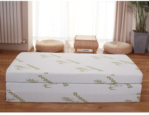 Panana 4FT6 Portable Tri Fold Mattress Double, 10cm Comfort Memory Foam Folding Mattress with Removable&Washable Bamboo Fabric Cover for home, camping and travelling