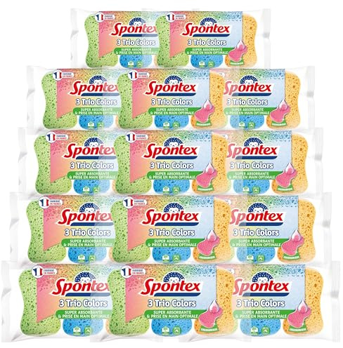 SPONTEX - Schwamm Trio Colors – 42 (14 Packungen mit je 3 Stück) – saugfähig, ergonomisch, sehr saugfähig