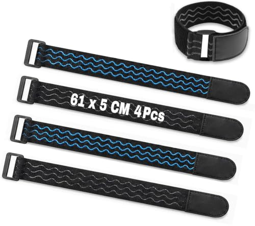 Upbeat 4 Pcs Elastische Klettband(61x5cm) mit Anti-Rutsch-Streifen | Schnalle Verstellbar Klett Kabelbinder Schwarz Klettverschluss Gurtband für Verlängerungskabel,Schläuche,Fahrrad,Werkstatt