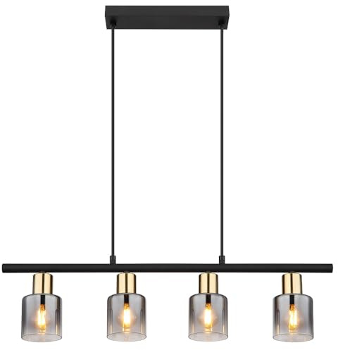 LED Pendelleuchte Wohnzimmerleuchte Hängelampe Rauchglas Pendellampe 3 flammig, Metall, 4x 6W 700lm warmweiß, LxBxH 65x8x120 cm