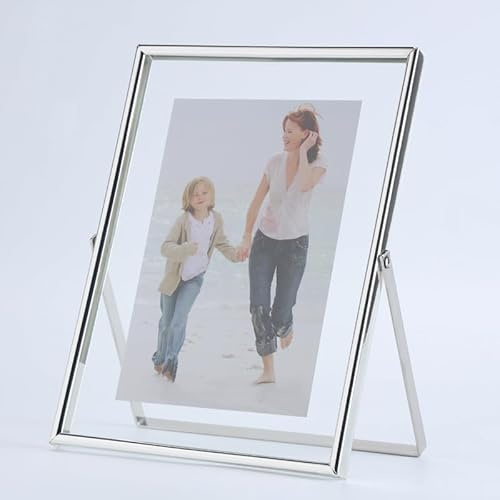 LEEMASING Schwebender Bilderrahmen, Metall, Glas, Tischplatte, Schreibtisch-Display für 12,7 x 17,8 cm große Fotos (Silber)