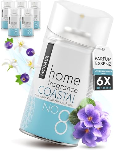 Roselive HOMEX Raumduft Nachfüller kompatibel mit Airwick, Glade etc. raumspray - Lufterfrischer Nachfüllflasche für Duftspender in Wohnung, WC, Bad - Raumdüfte gegen Geruch (6er-Pack, COASTAL)