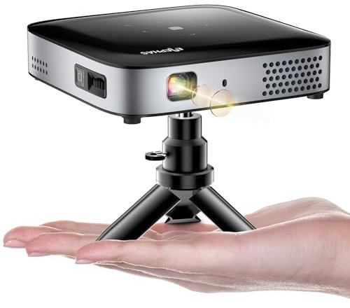Mini Portable Projector WiFi with Bluetooth - 500 ANSI DLP Projector 1080P Support Pocket Pico Movie with Tripod, Outdoor Video Rechargeable Battery Short Throw for iPhone/Android (DLP-1)