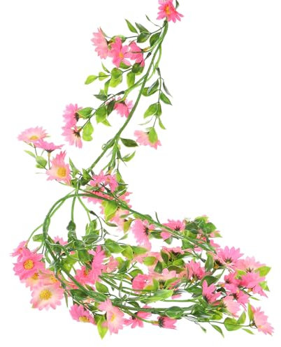 QUARKZMAN Artificielles Marguerites Fleurs Guirlande Vigne Soie Fleurs Sauvages Guirlande Fausses Suspendues Fleurs Vertes Feuilles pour Mur Fête Mariage Arche Maison, Clair Rose