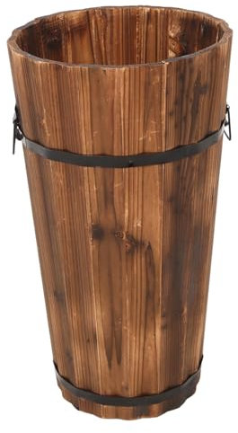 Cabilock Wood Umbrella Stand Indoor Bucket Carbonized Wood Umbrella Storage Rack Hallway Cane Holder Retro Vintage Style for Home and Office