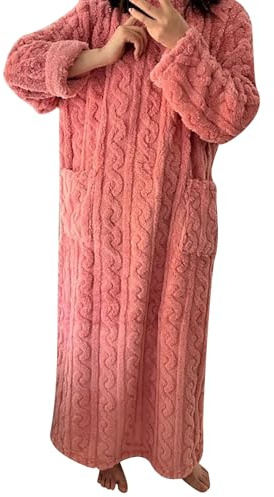YOSUWOAI Nachthemd Damen Langarm Fleece Winterkleid Lang Pyjama Kleid Warm Nachtwäsche Kleider Loose fit Loungewear Bequem Weich Freizeitkleidung Kuschelig Dicker Hauskleidung