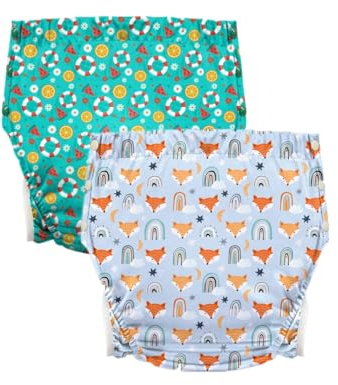 LAROTSUBA Unisex Adult Incontinence Pants,Reusable Diapers for Adults,Adult Cloth Diaper Cover,Incontinence Underwear Suitable for Bedridden,Elderly and Incontinent People（2PCS） Fox + Watermelon XL