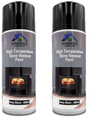 SIRAMICO COATINGS Stove, Chimnea, Smoker & BBQ Spray Paint Restorer | High Temperature Paint Formula up to 1000°C | Black Red or White 400ml (2, Deep Black)
