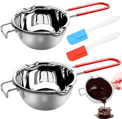 XTUDOU® 2 Pezzi Bagnomaria in Acciaio Inox, Chocolate Melting Pot Inox 304, con 2 Spatole E Manico Resistente al Calore, per Far Fondere Cioccolato, Burro, Caramelle, Formaggio (400 ml o 600 ml)