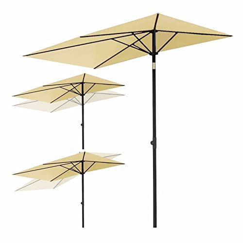 Sombrilla pequeña ajustable para balcón, UPF 50+, portátil, para jardín, césped, patio, piscina, parasol plegable amarillo lechoso