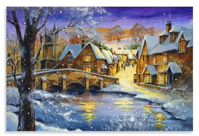 Village enneigé Impressions Sur Toile Peinture à l'huiles Image Tableau Peinture Tableaux Décoration Moderne Murale Salon Chambre Pour Déco D'Art Murale 16x24inch(40x60cm)