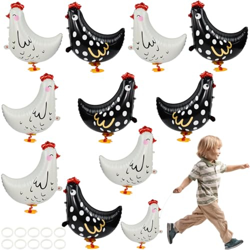 Zuxbolf Folienballon Henne 10 Stück Schwarz Weiß 55 × 49 cm