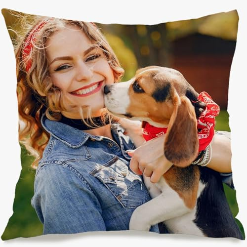 Personalisiertes Foto 45,7 x 45,7 cm, personalisiertes Foto-Kissen mit Bild für Heimdekoration, Geschenk für Geburtstag, Jahrestag, Valentinstag (1 Foto)