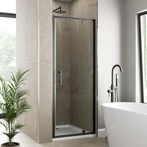 Luxura® 760mm Pivot Shower Door Screen for Wet Room Cubicle Enclosures, 6mm Toughened Safety Glass, Framed, Matt Black