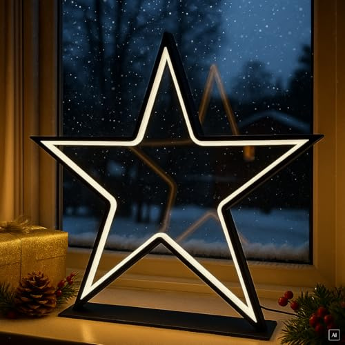 abc Home | Weihnachtsdeko Stern | Fensterdeko | LEDs | Elektrisch | für Außenbereich geeignet (Schutzklasse: IP55 | Dimmer-Funktion | Größe: 33 cm H, 1, Klein)