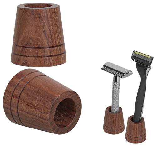 Linkidea set da 2 porta-spazzolino e supporto per rasoio, supporto per piano bagno, compatibile con Gillette Vector 3, lama Harry’s 5 (marrone)