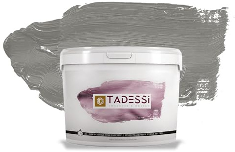 TADESSI Color Vista Wandfarbe Grau - Kieselgrau - Matte Dispersionsfarbe - Hochwertige Innenfarbe für Wand und Decke - 2.5 Liter