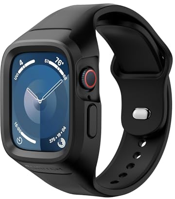 SURITCH Sportband för Apple Watch Ultra 3/2/1 fodral med band 49 mm, mjukt silikon, stötsäkert, robust skyddande ersättningsrem med fodral för kvinnor män, svart