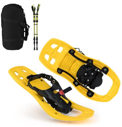 GOPLUS Raquettes à Neige Légères Enfants, Raquettes avec Bâtons de Trekking, Sac de Transport Pratique et, Support Jusqu'à 35 kg, pour Randonnées Sportives