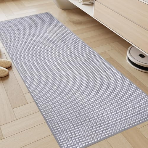 KMVIZI Tappeto Cucina Antiscivolo Lavabile, 45x120cm Tappeto Cucina in Ciniglia, Passatoia Assorbente in Gomma, Runner Facile da Pulire, per Sala da Bagno, Disimpegno, Lavanderia, Grigio chiaro