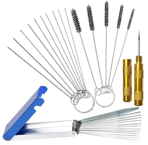Wisyurt Set di strumenti per kit di pulizia del carburatore: 13 fili + 10 aghi + 5 pennelli + 1 pick - pick premium torch tip pulire per sporco e