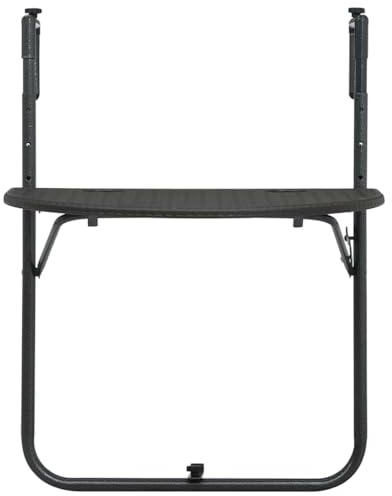 pokgdf Balkon-Hängetisch Braun 60x64x83,5 cm Kunststoff Rattan-Optik, Höhenverstellbarer Beistelltisch mit Stahlgestell, Wetterfester Klapptisch für Terrasse und Garten
