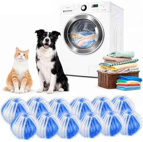 Pet Hair Remover Washing Machine - 12 PCS Cat & Dog Hair Remover Lint Balls for Laundry, Reusable Pet Hair Catcher for Laundry Washing, Laundry Balls for Bedding Clothes (Blue)
