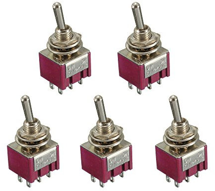 Mintice 5 Piezas ON/OFF/ON Coche Mini Momentáneo Interruptor de Palanca Basculante Miniatura Guión de Coche Salpicadero Panel DPDT 6P 3A 250VAC / 6A 125VAC