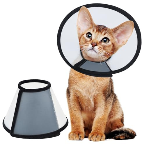 Vivifying Halskrause Katze, 18,2-22,8cm Leichter Kunststoff Elisabethanischer Kragen für Katzen, Kleine Hunde und Kaninchen (Schwarz-M)