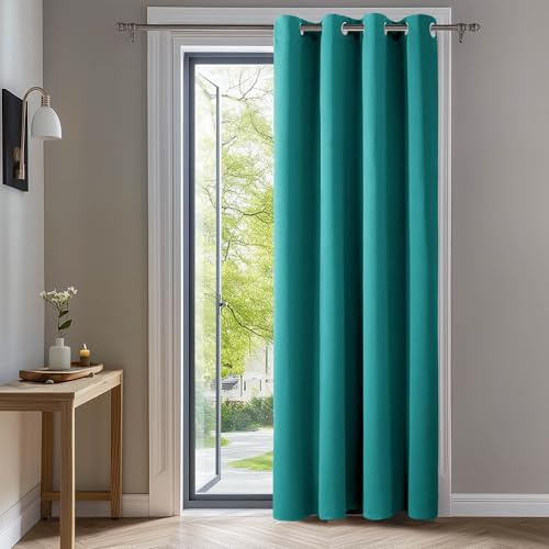 Deconovo Verdunkelungsvorhänge Vorhang Blickdicht Ösenvorhang Blickdicht Dicke Thermogardine Kälteschutz warm Hitzeschutz, 280x140 cm(HöhexBreite), Türkis, 1 Stück
