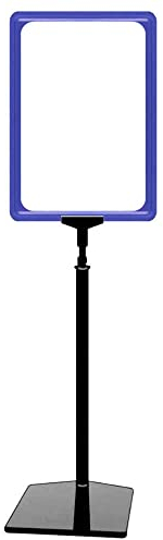 Plakatständer DIN A4 Rahmen blau, Ständer Kunststoff schwarz, Teleskopständer mit Fuß eckig, Kundenstopper höhenverstellbar bis 68 cm, Aufsteller