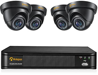 Anlapus 1080P Sistema de Vigilancia Exterior 8CH 2MP Videograbador con 4 Cámaras de Seguridad Impermeable, sin Disco Duro, Visión Nocturna, Alarma de Movimieneto