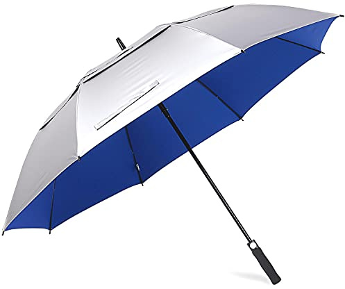 Prospo 68inch Golf Umbrella UV Protection Extra Large Oversized Heavy Duty Auto Open Double Canopy Vented Sun Rain Umbrella Windproof Blue