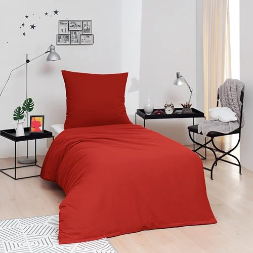 Brielle Bettwäsche aus 100% Baumwolle 135 x 200 cm - Bettwäsche-Set Biber Rot, hohe Qualität, weich, einfarbig mit Öko-Tex-Zertifizierung