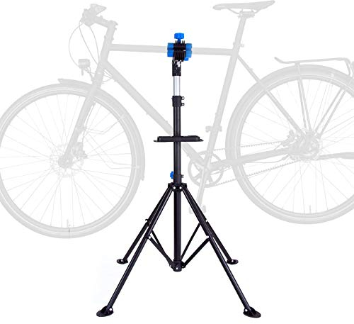 Grafner Montageständer für Fahrräder und Ebike, mit Werkzeugablage 105-190 cm, belastbar bis 30 kg, klappbar & höhenverstellbar, vierbeinig, robuste Ausführung, Reparaturständer Ebike