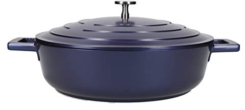 MasterClass Shallow Casserole Dish with Lid 4 Litre/28 cm, Lightweight Cast Aluminium, Induction Hob and Oven Safe, Blue
