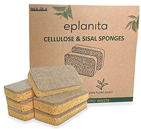 eplanita Natural Plant Based Scrub Sponges (6 Pack), Non-Scratch, Biodegradable Eco Scourers for Kitchen and Bathroom