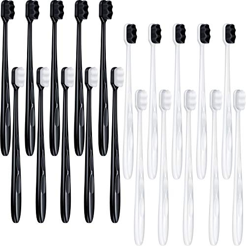 Patelai 20 Pieces Extra Soft Toothbrush Micro Nano 20, 000 Bamboo Charcoal Bristles Toothbrush Soft Bristle for Fragile Oral Teeth Recession, Black and White