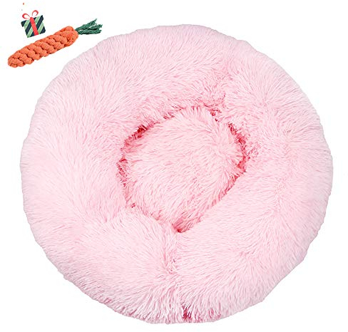 Chickw1 Hundebett rund Hundekissen Plüsch weichem Hundesofa rutschfest Base Katzenbett Donut Größe und Farbe wählbar (Hell-Pink,120CM)