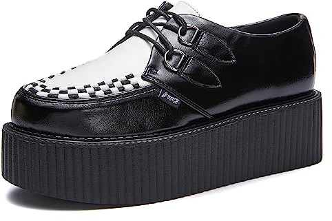 RoseG Punk Creepers Donna Stringate Goth Plateau Oxford Scarpe Nero/Bianco 37